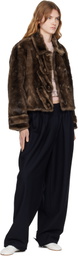 OPEN YY Brown Faux Fur Tab Toggle Jacket