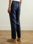De Petrillo - Straight-Leg Pleated Linen Drawstring Trousers - Blue