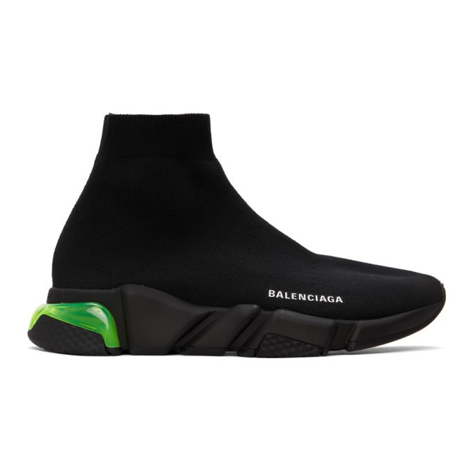 Photo: Balenciaga Black and Green Clear Sole Speed Sneakers