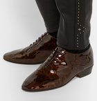 SAINT LAURENT - Leon Tortoiseshell-Effect Patent-Leather Derby Shoes - Brown