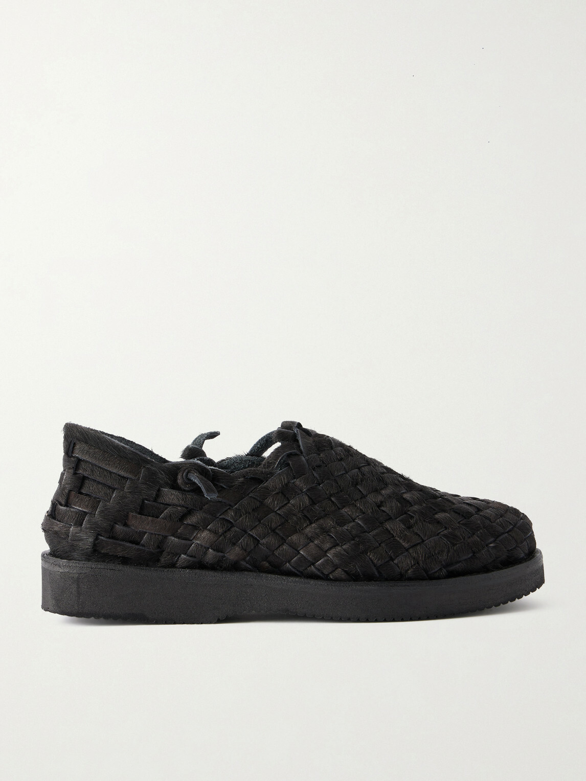 Yuketen - Woven Calf Hair Huarache Sandals - Black