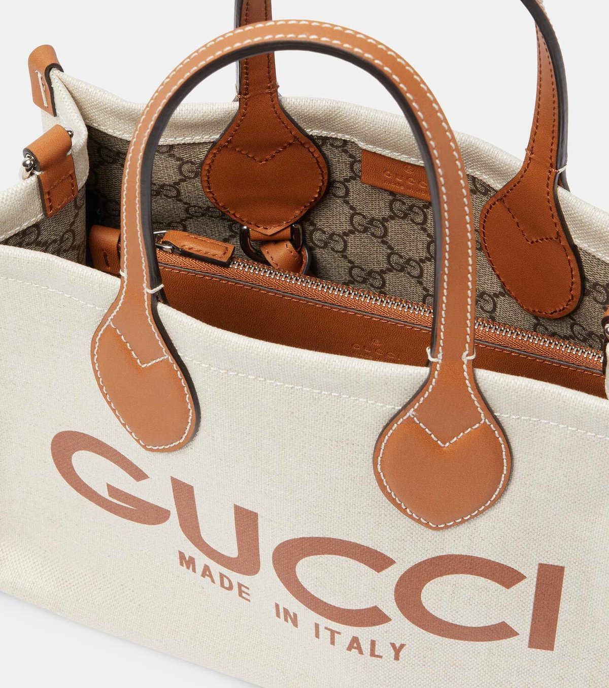 【関税込み】gucci Mini logo shopping bag Gucci Mini logo-print Tote Bag | Neutrals | FARFETCH