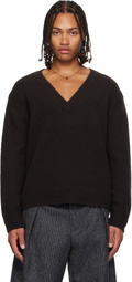 Dries Van Noten Brown V-Neck Merino Wool Sweater