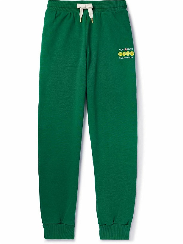 Photo: Casablanca - Tapered Logo-Embroidered Organic Cotton-Jersey Sweatpants - Green