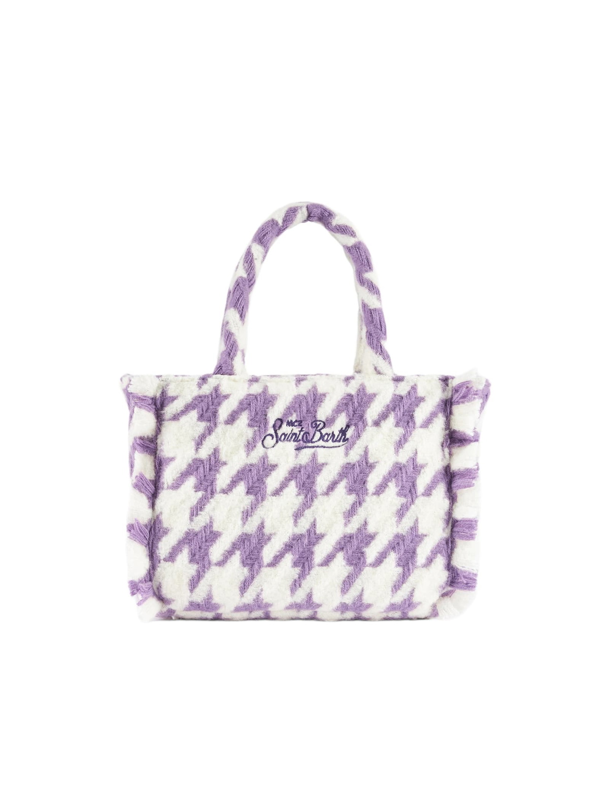 MC2 Saint Barth Wooly Colette Fringed Handbag With Pied De Poule Pattern