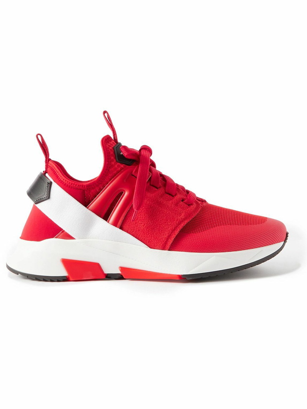 Photo: TOM FORD - Jago Suede-Trimmed Mesh and Scuba Sneakers - Red