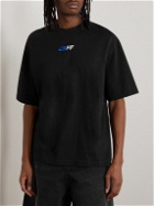 Off-White - Oversized Logo-Embroidered Printed Cotton-Jersey T-Shirt - Black