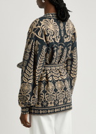 Farm Rio Anika Patterned Belted Knitted Cardigan Dark Blue