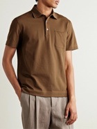 Zegna - Nubuck-Trimmed Cotton-Piqué Polo Shirt - Brown