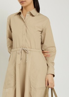 Moncler Drawstring Poplin Midi Shirt Dress Beige