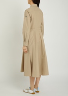 Moncler Drawstring Poplin Midi Shirt Dress Beige