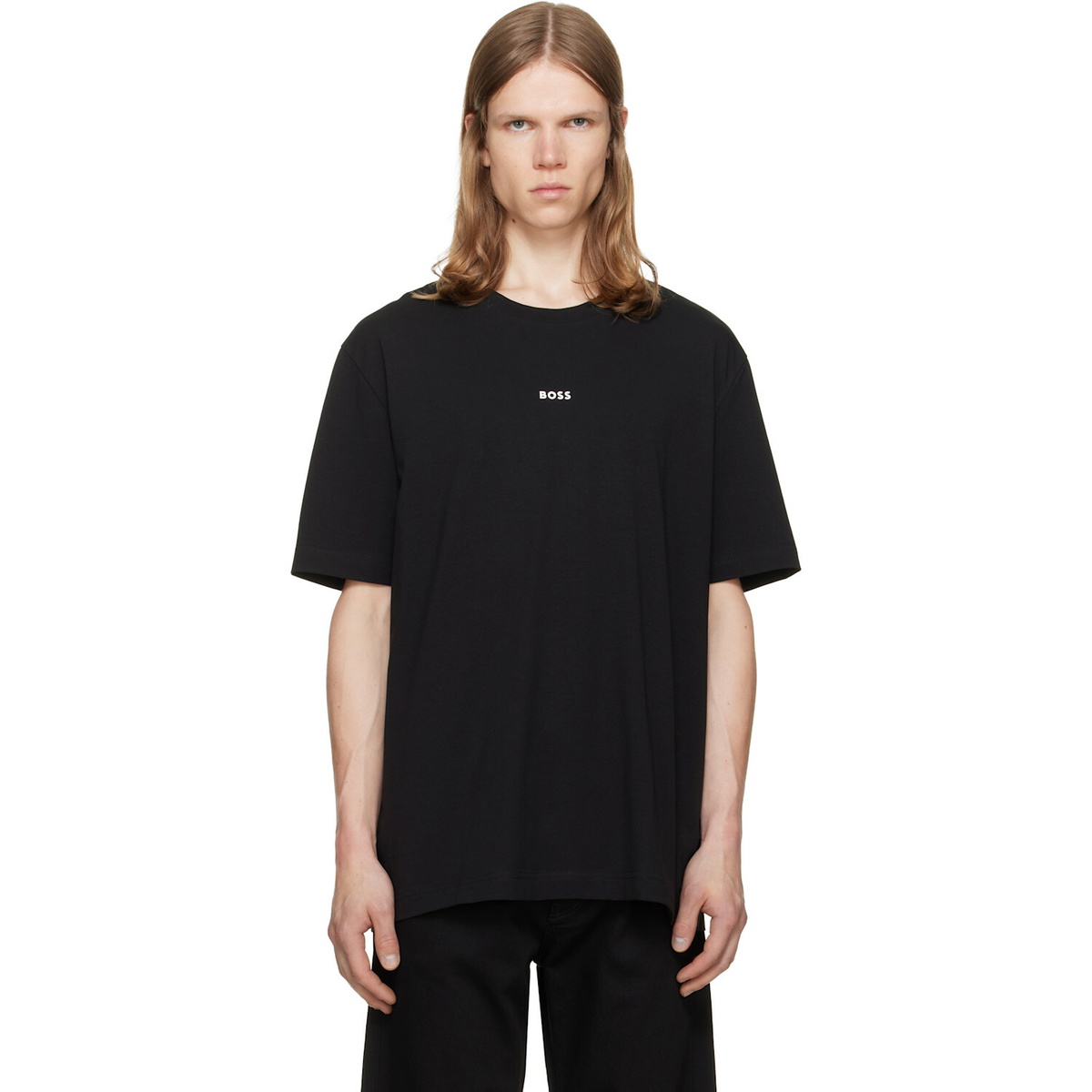 BOSS Black Stretch-Cotton Contrast Logo T-shirt