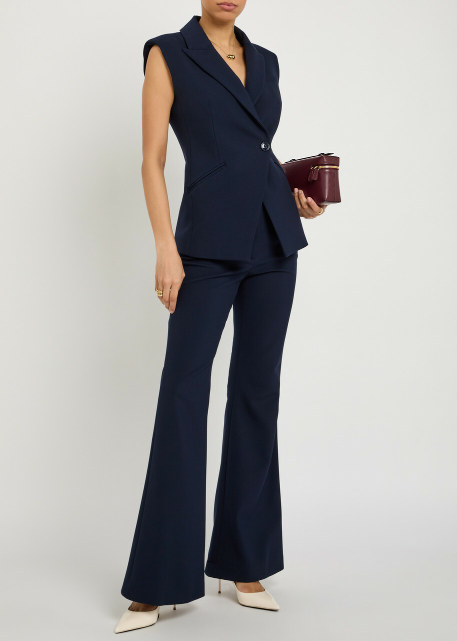 Veronica Beard Arden Flared-leg Jersey Trousers Navy