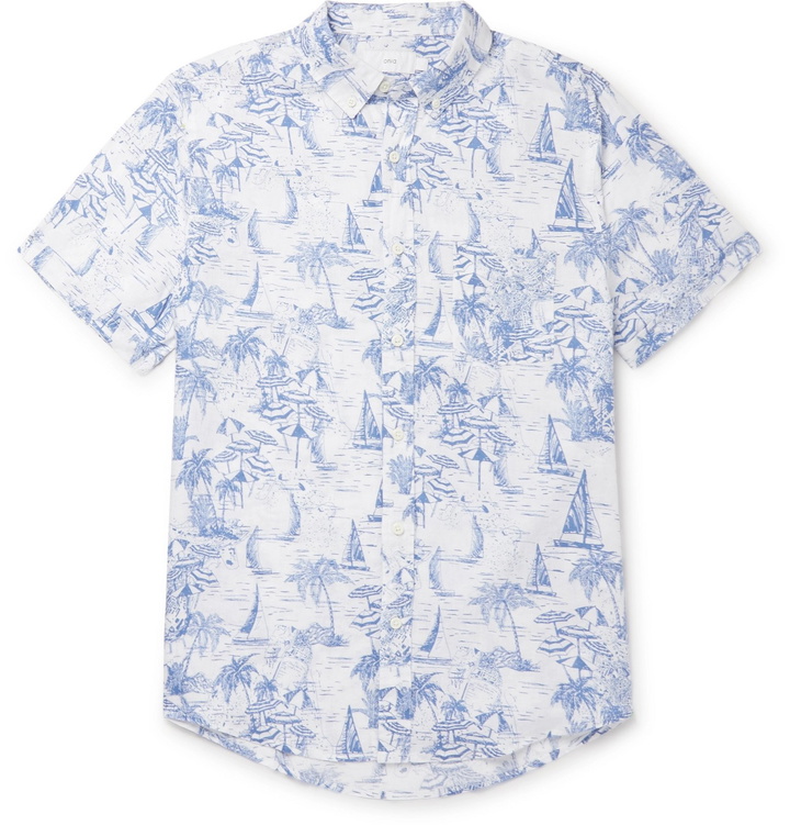 Photo: Onia - Jack Button-Down Collar Printed Linen Shirt - Blue