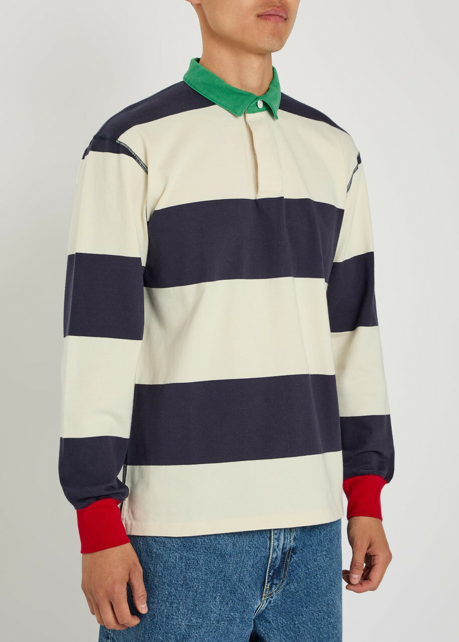 Drake's Striped Cotton Polo Rugby top White