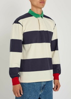Drake's Striped Cotton Polo Rugby top White