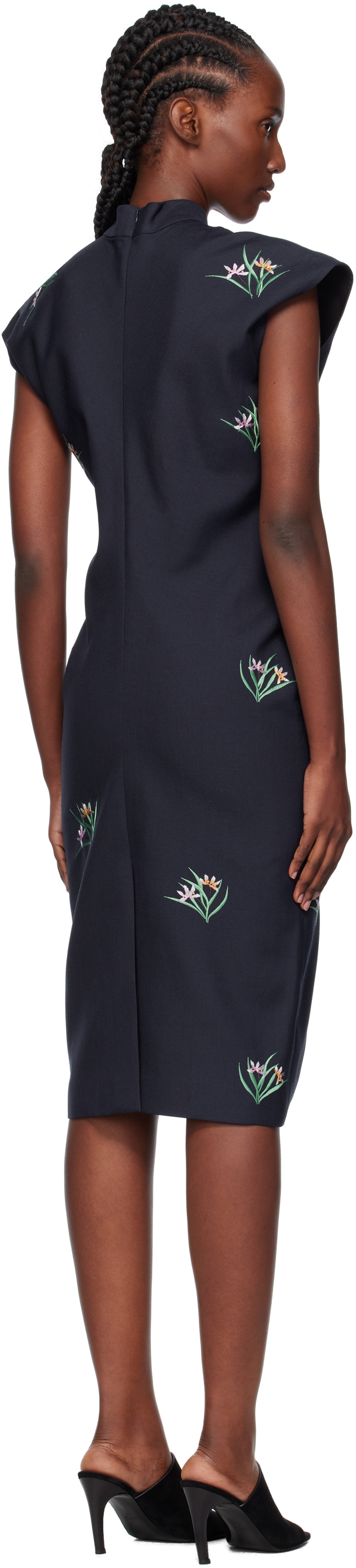 AO Yes Navy Embroidery Bias Cut Midi Dress