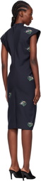 AO Yes Navy Embroidery Bias Cut Midi Dress