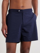 Mr P. - Straight-Leg Striped Seersucker Swim Shorts - Blue