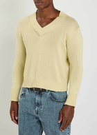 Second Layer Vexed V-neck Cotton-blend Jumper Yellow
