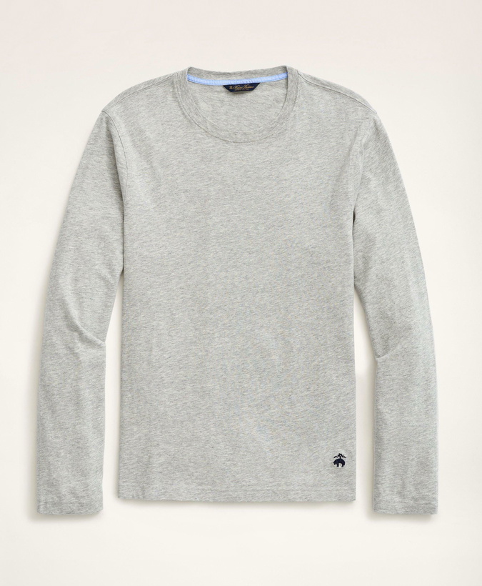 Photo: Brooks Brothers Men's Big & Tall Supima Cotton Long-Sleeve Logo T-Shirt | Grey Heather