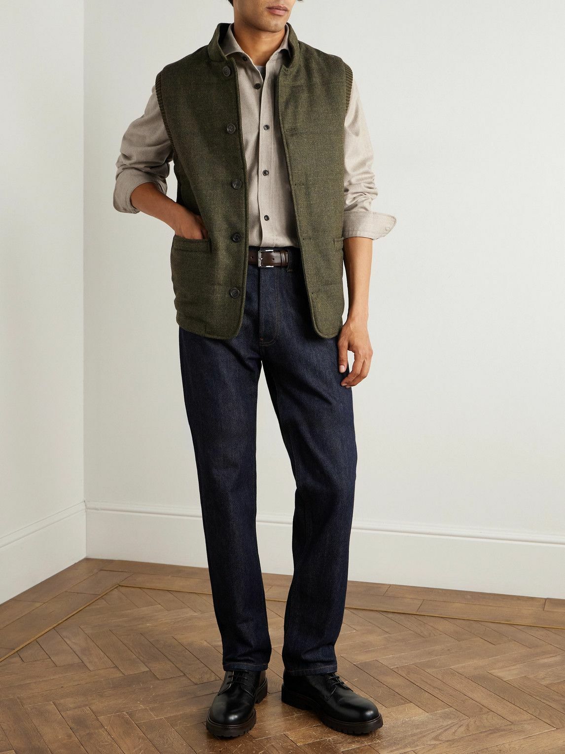 Purdey - Cutaway-Collar Wool and Cashmere-Blend Shirt - Neutrals