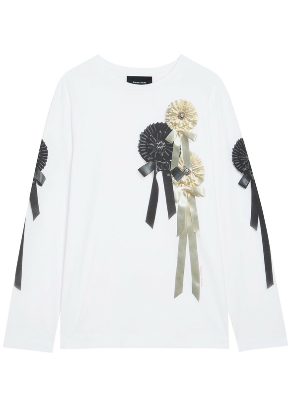 Photo: Simone Rocha Ribbon Rosette Printed Long-sleeve Cotton T-shirt White
