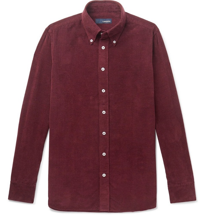 Photo: Lardini - Slim-Fit Button-Down Collar Cotton-Corduroy Shirt - Burgundy