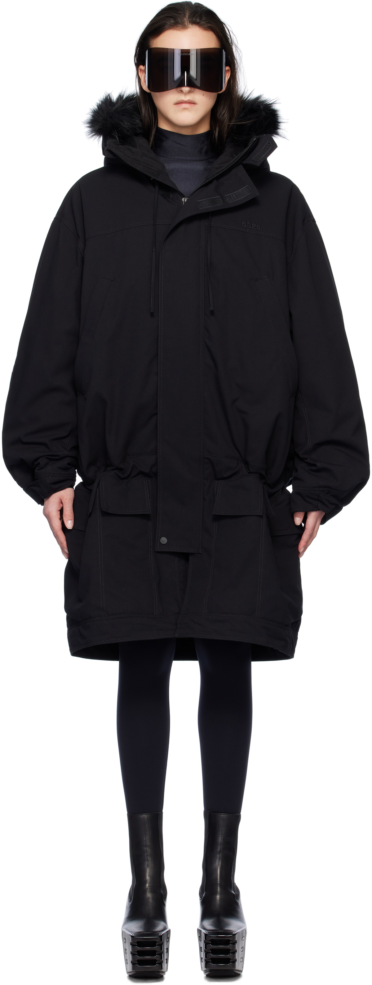 032c Black 'OSL2BER' Dropped Waist Jacket