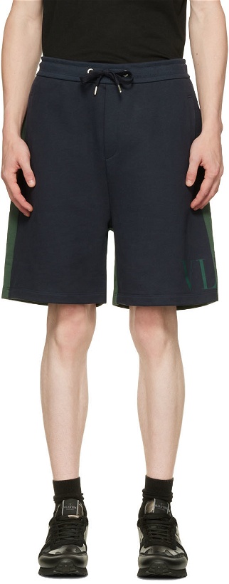 Photo: Valentino Navy & Green 'VLTN' Shorts