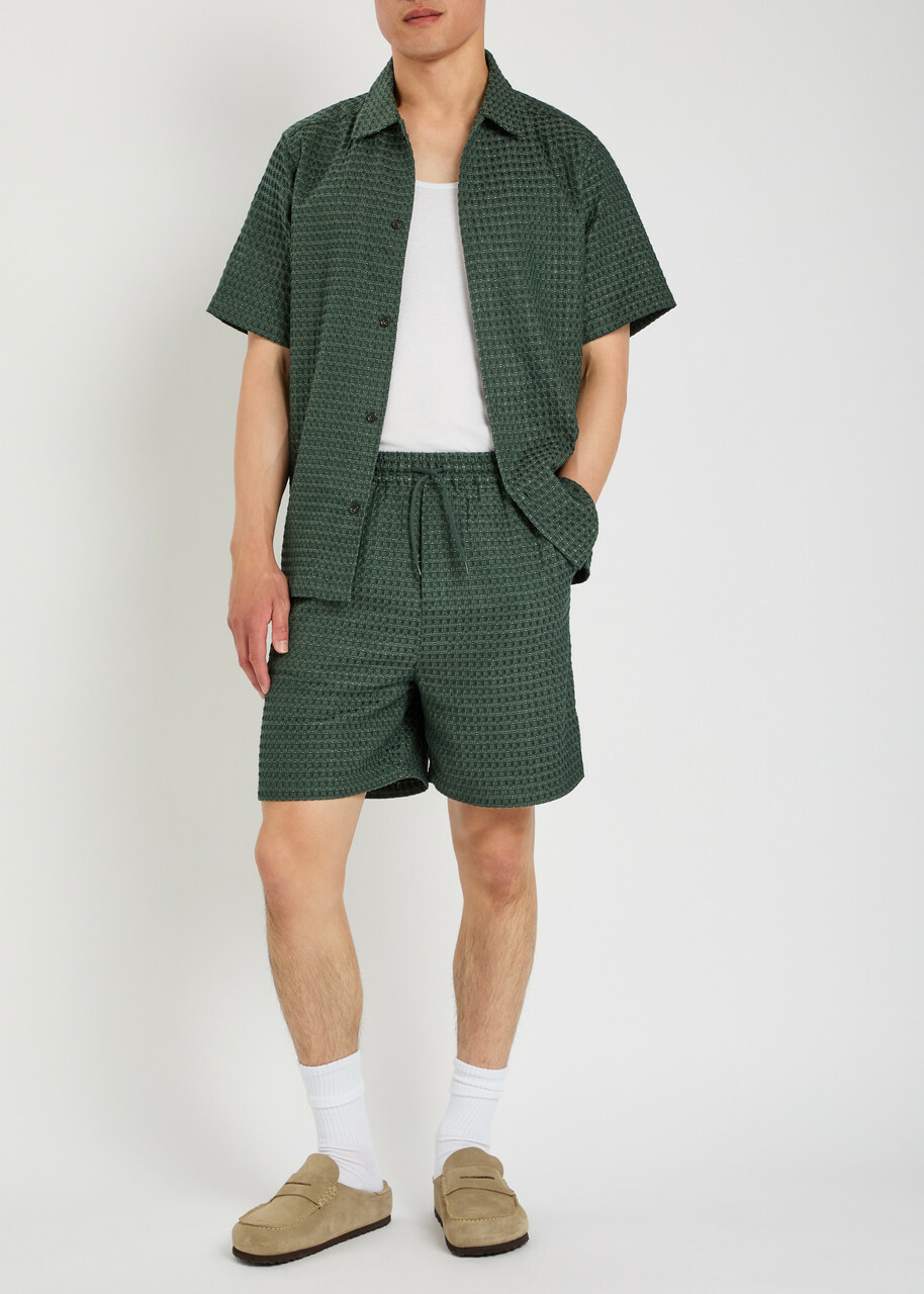 Les Deux Checked Seersucker Shorts Green