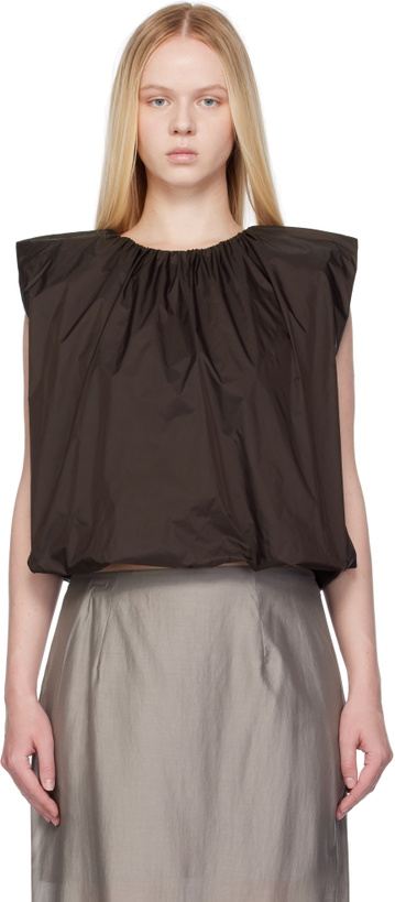 Photo: AMOMENTO Brown Nylon Volume Shirring Top