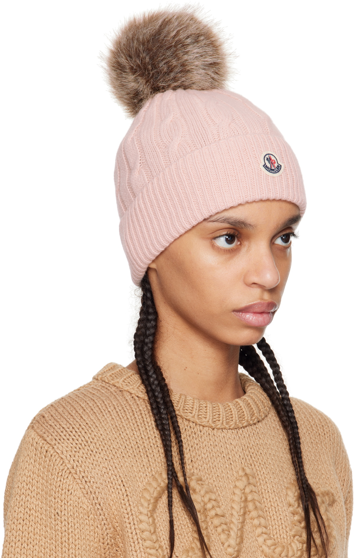 NEW MONCLER WOOL CASHMERE FOX FUR POM POM BEANIE HAT ONE SIZE Moncler Green Cashmere Beanie with Fox Fur Pompom One Size main image 3