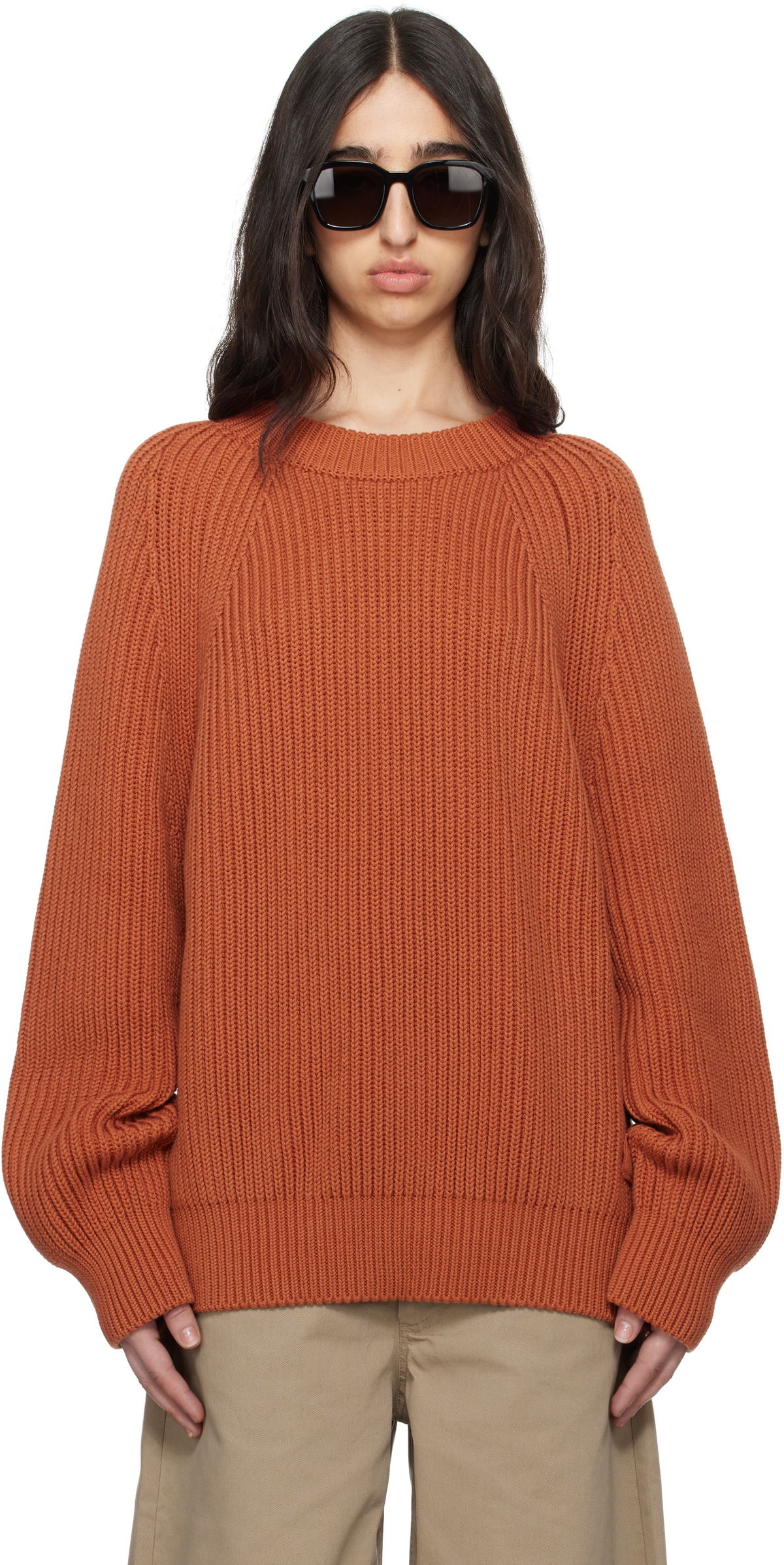 Meta Campania Collective Orange Michel Exaggerated Rib Cotton Crew Neck Sweater