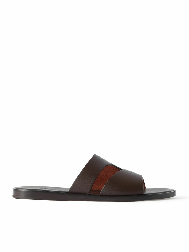 Photo: Loro Piana - Pilat Plain Walk Cutout Leather Sandals - Brown