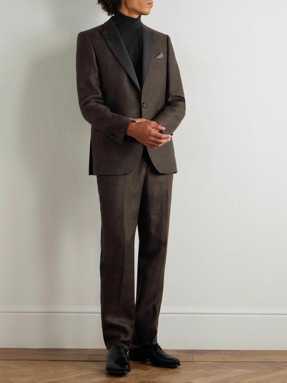 Favourbrook - Randwick Slim-Fit Faille-Trimmed Herringbone Linen and Silk-Blend Tuxedo Jacket - Brown