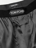 TOM FORD - Velvet-Trimmed Stretch-Silk Satin Pyjama Trousers - Black