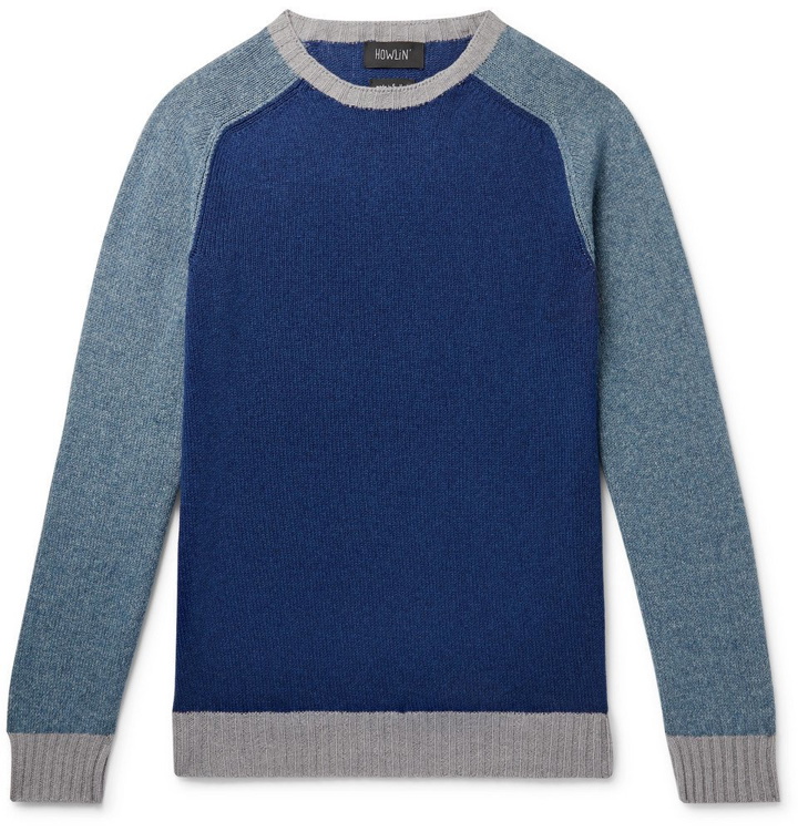 Photo: Howlin' - Colour-Block Lambswool And Cotton-Blend Sweater - Blue
