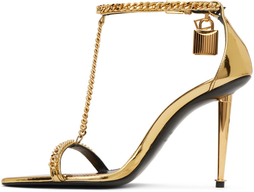TOM FORD Gold Padlock Heeled Sandals