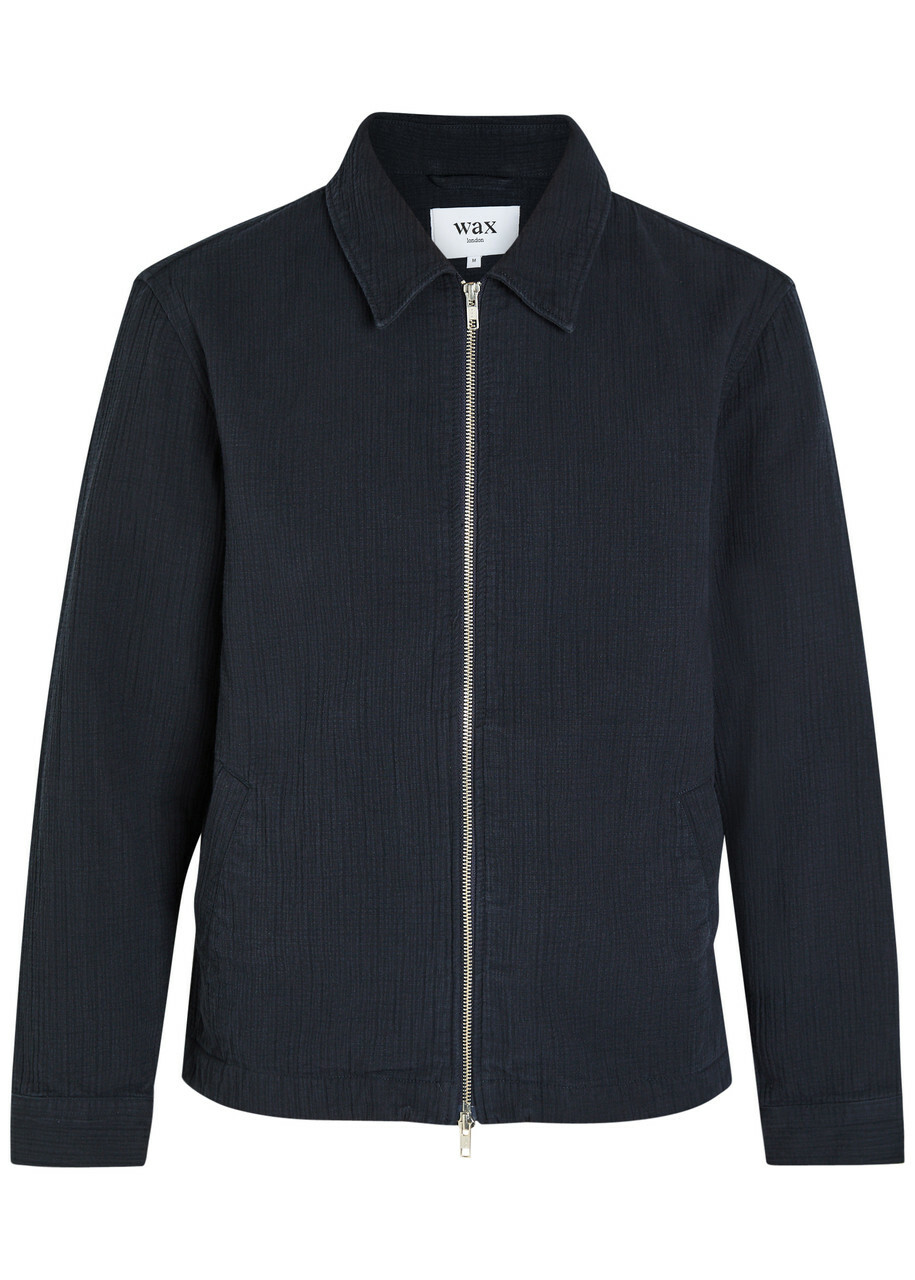 Wax London Eldon Crinkled Cotton and Linen-blend Jacket Navy