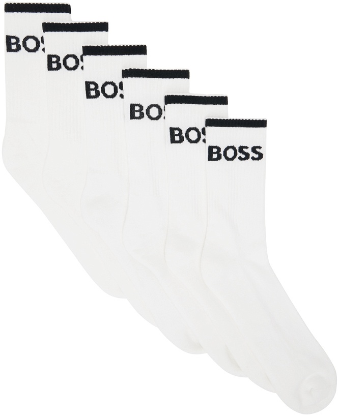 Photo: BOSS Six-Pack White Ribbed Short Socks