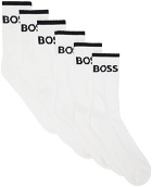 BOSS Six-Pack White Ribbed Short Socks