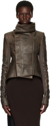 Rick Owens Brown Tower Buttoned Naska Leather Jacket