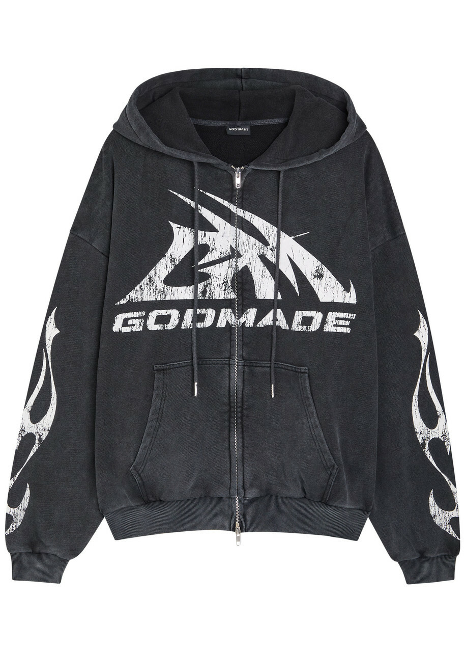 God Made Logo-print Hooded Cotton Sweatshirt Grey