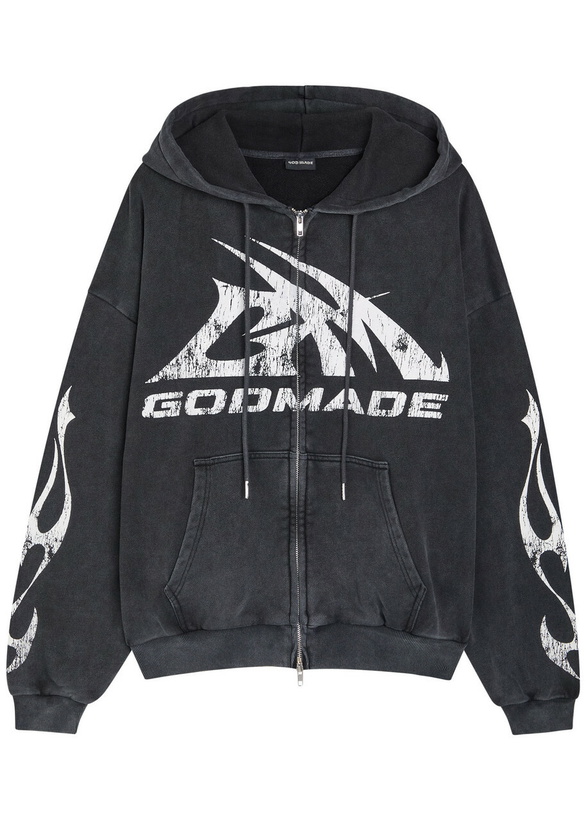 Photo: God Made Logo-print Hooded Cotton Sweatshirt Grey