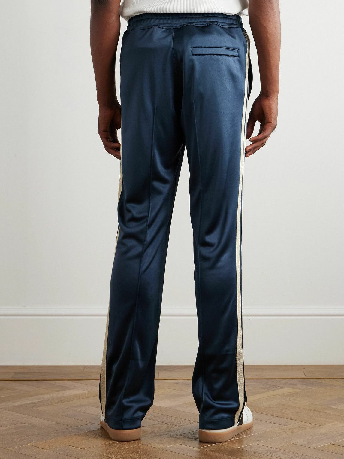 TOM FORD - Straight-Leg Webbing-Trimmed Jersey Track Pants - Blue