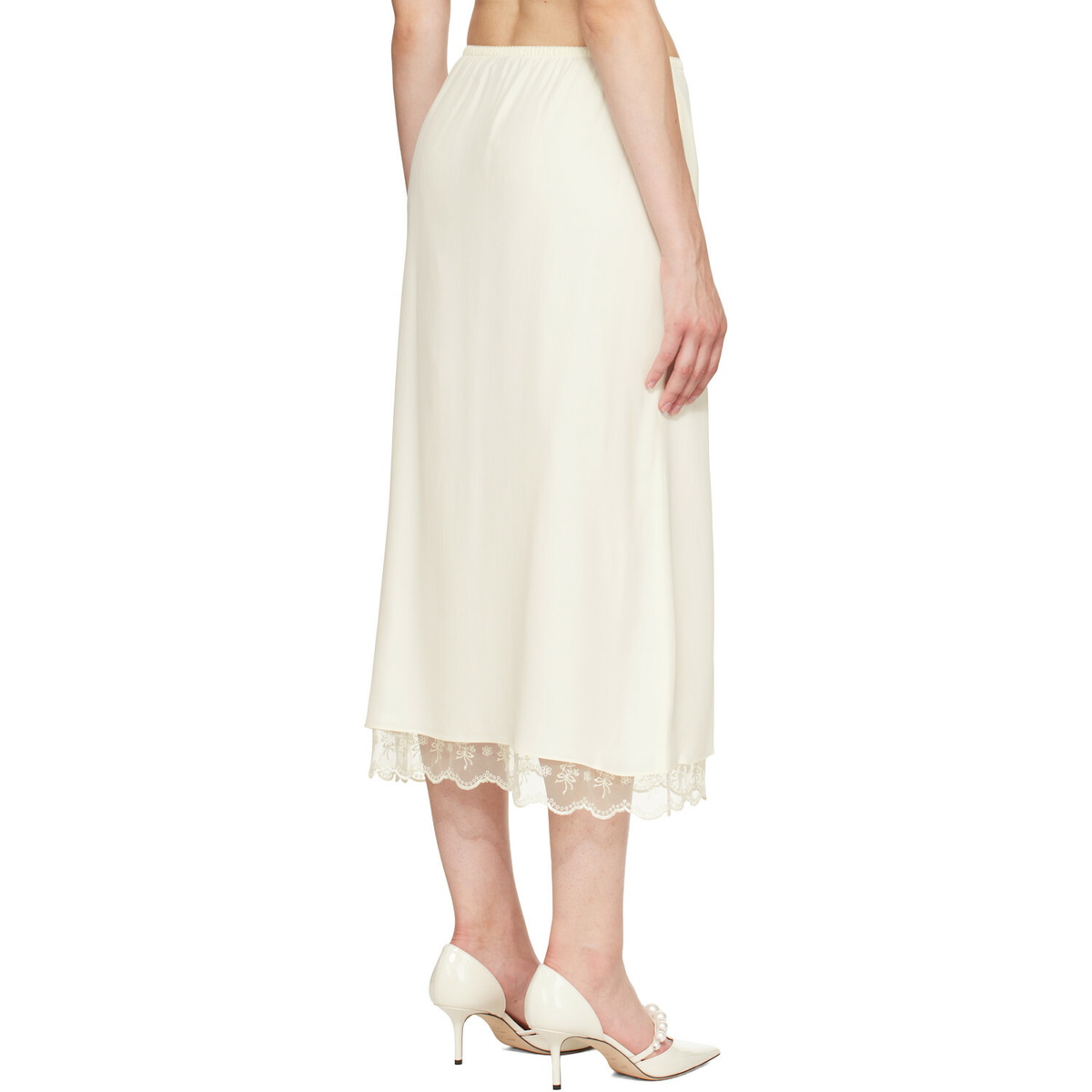 Simone Rocha Off-White Lace Trim Negligee Midi Skirt