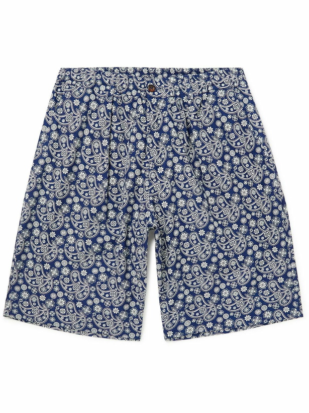 Photo: Universal Works - Wide-Leg Printed Cotton-Twill Shorts - Blue