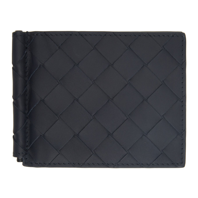 Photo: Bottega Veneta Navy Intrecciato Money Clip Wallet