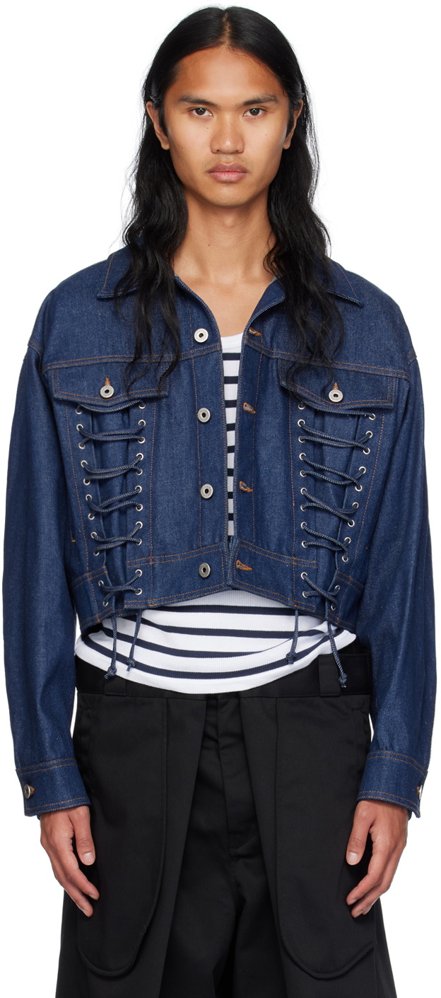 Jean Paul Gaultier Blue Lace Up Denim Jacket Jean Paul Gaultier